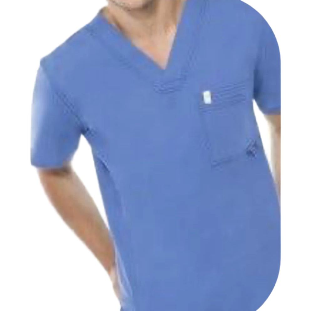 Codehappy Men's Short Sleeve V-Neck Solid Scrub Top