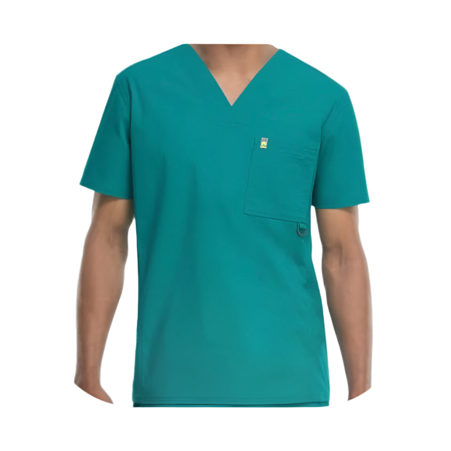 Codehappy Men's Short Sleeve V-Neck Solid Scrub Top