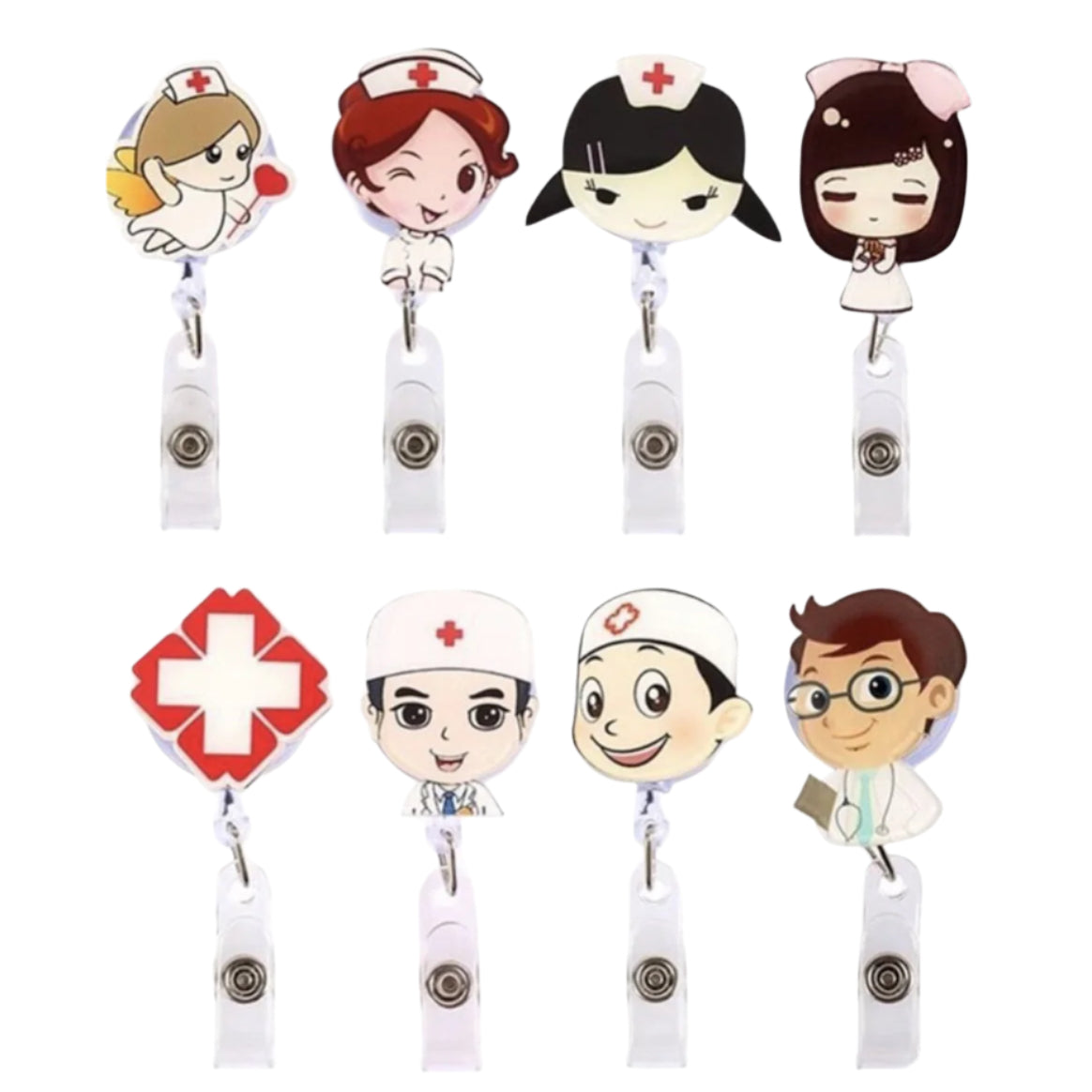 Cartoon Nurse Retractable Reel Badge Holder