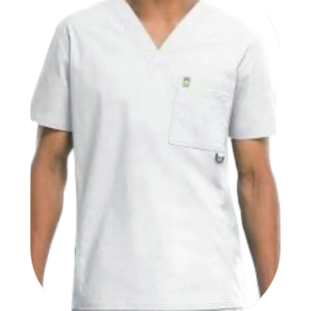 Codehappy Men's Short Sleeve V-Neck Solid Scrub Top