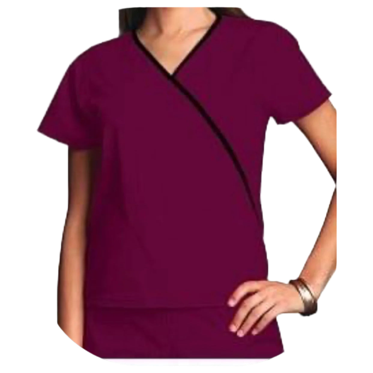 Cherokee Mini Wrap Contrast Solid Scrub Top